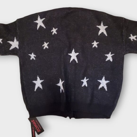 Romwe NWT Cardigan Knit Sweater Black White Stars Crop Size XL, EUR 44, US 12‎ - Picture 2 of 11